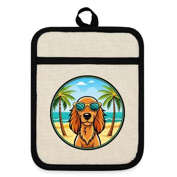 Irish Setter Hund Rasse Cartoon Sonnenbrille Strand - Topflappen mit Gummirückseite - Leinen/Schwarz  - Vorne