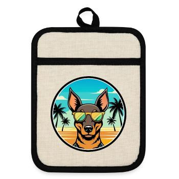 Manchester Terrier Hunderasse Cartoon Sonnenbrille - Topflappen mit Gummirückseite - Leinen/Schwarz  - Vorne