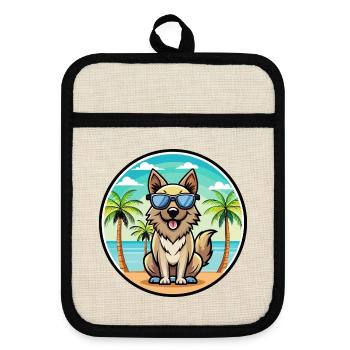 Carpathian Shepherd Dog Breed Cartoon Sunglasses - Pot holders with rubber back - linen/black  - Front