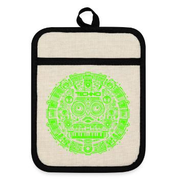 Techno Music Logo - Pot holders with rubber back - linen/black  - Front