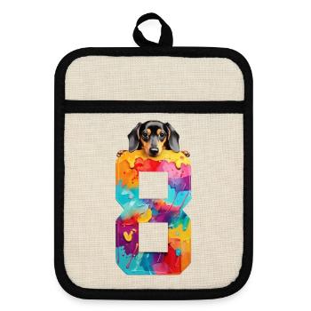 DOG 8 YEAR OLD DACHSHUND 8TH BIRTHDAY - Pot holders with rubber back - linen/black  - Front
