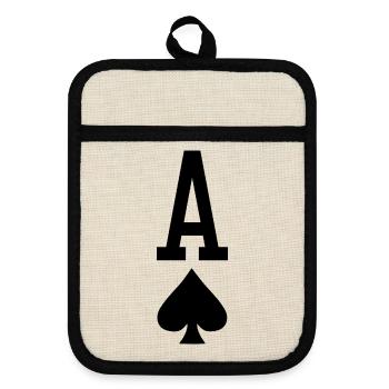 Poker Spielkarte - Pik Ass - Topflappen mit Gummirückseite - Leinen/Schwarz  - Vorne