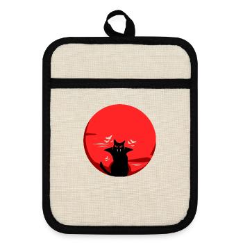 Schwarze Katze Vampir - Topflappen mit Gummirückseite - Leinen/Schwarz  - Vorne