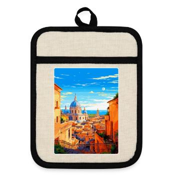 Rome Italy Vintage Travel Poster Souvenir Souvenir - Pot holders with rubber back - linen/black  - Front