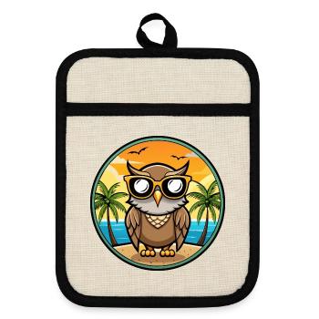 Eule Lustige Cartoon Sommer Strand Sonnenbrille Aufkleber - Topflappen mit Gummirückseite - Leinen/Schwarz  - Vorne