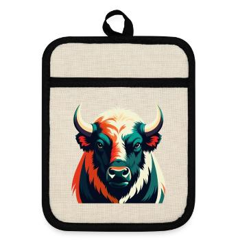 Buffalo Cartoon Character Colorful Pet Animal - Pot holders with rubber back - linen/black  - Front