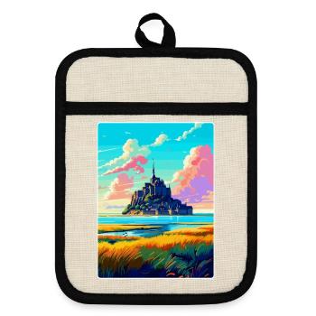Mont Saint Michel France Affiche de voyage vintage WPA - Maniques avec dos en caoutchouc - lin/noir  - Devant