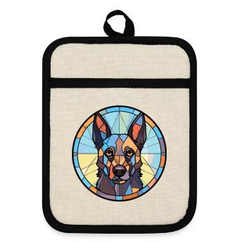 Belgischer Schäferhund Groenendael Hunderasse Aquarell - Topflappen mit Gummirückseite - Leinen/Schwarz  - Vorne