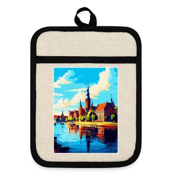 Szczecin Pologne Affiche de voyage vintage souvenir WPA - Maniques avec dos en caoutchouc - lin/noir  - Devant