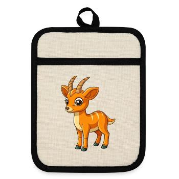Antilope Niedliche Maskottchen Zeichentrickfigur Kawaii - Topflappen mit Gummirückseite - Leinen/Schwarz  - Vorne