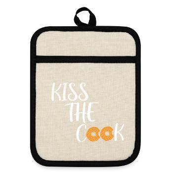 KISS THE COOK - Topflappen mit Gummirückseite - Leinen/Schwarz  - Vorne