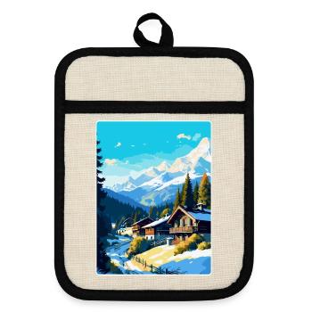 Megève France Affiche de voyage vintage WPA Souvenir - Maniques avec dos en caoutchouc - lin/noir  - Devant