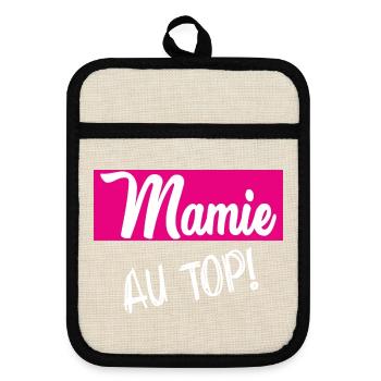 MAMIE. GRAND-MERE. FÊTE DES MÈRES. BONNE FÊTE - Maniques avec dos en caoutchouc - lin/noir  - Devant