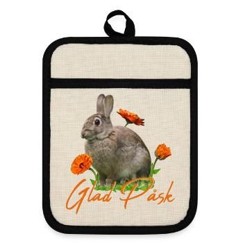 glad pask Frohe Ostern - Topflappen mit Gummirückseite - Leinen/Schwarz  - Vorne