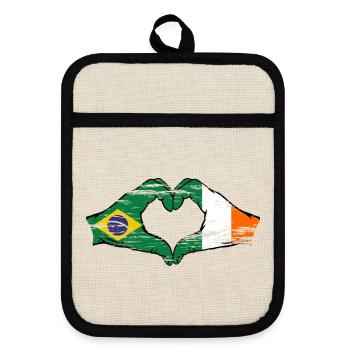 Brésil Irlande Drapeau Aiguilles Coeur Forme Utilisé - Maniques avec dos en caoutchouc - lin/noir  - Devant