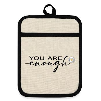 You Are Enough – Selbstliebe-Shirt - Topflappen mit Gummirückseite - Leinen/Schwarz  - Vorne