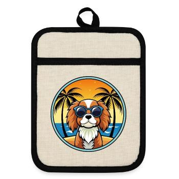 Cavalier King Charles Spaniel Hunderasse Karikatur - Topflappen mit Gummirückseite - Leinen/Schwarz  - Vorne