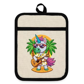 Funny Unicorn Cartoon Summer Beach Sunglasses - Pot holders with rubber back - linen/black  - Front