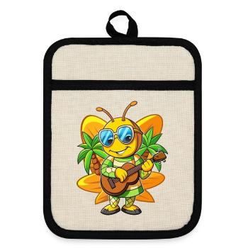Lustige Biene Cartoon Sommer Strand Sonnenbrille Gitarre - Topflappen mit Gummirückseite - Leinen/Schwarz  - Vorne