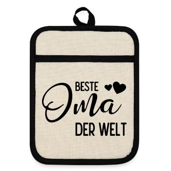 Beste Oma der Welt - Topflappen mit Gummirückseite - Leinen/Schwarz  - Vorne