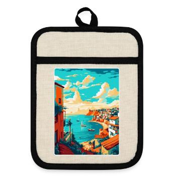 Lagos Portugal Vintage Travel Poster Souvenir WPA - Pot holders with rubber back - linen/black  - Front