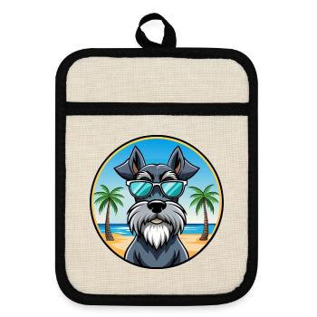 Schnauzer géant chien race dessin animé lunettes de soleil plage - Maniques avec dos en caoutchouc - lin/noir  - Devant