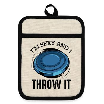 Disc golf saying funny pun frisbee gift - Pot holders with rubber back - linen/black  - Front
