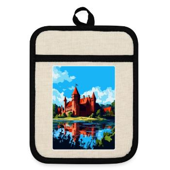 Château de Malbork Pologne Affiche de voyage vintage WPA - Maniques avec dos en caoutchouc - lin/noir  - Devant