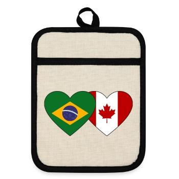 Brésil Canada Drapeau Coeur - Maniques avec dos en caoutchouc - lin/noir  - Devant