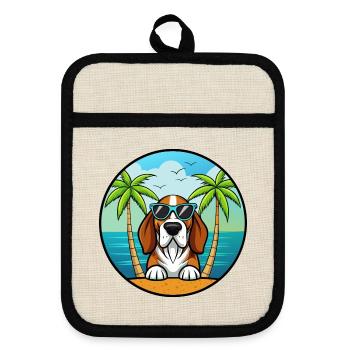Basset Bleu De Gascogne Race Chien Dessin Animé Plage - Maniques avec dos en caoutchouc - lin/noir  - Devant