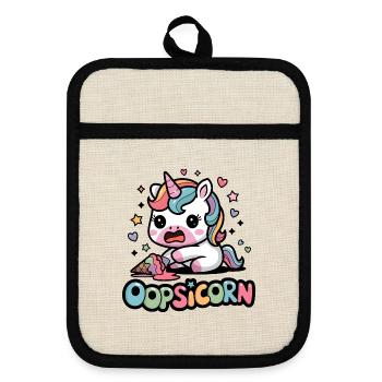 Oopsicorn - Pot holders with rubber back - linen/black  - Front