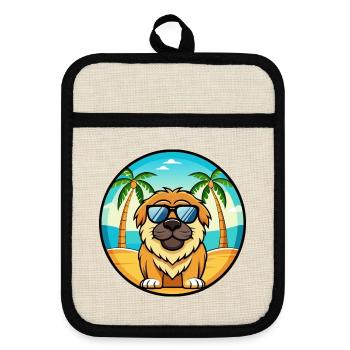 Tibetische Dogge Hunderasse Cartoon Sonnenbrille Strand - Topflappen mit Gummirückseite - Leinen/Schwarz  - Vorne
