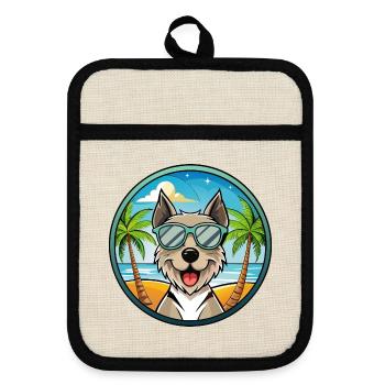 Gull Terrier Chien Race Dessin Animé Lunettes De Soleil Plage - Maniques avec dos en caoutchouc - lin/noir  - Devant