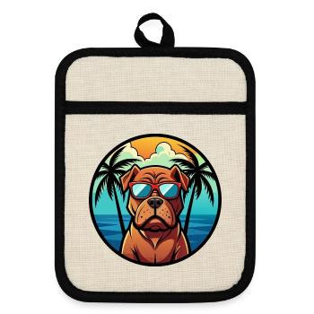 Français Bordeaux Mastiff Chien Race Dessin Animé Plage - Maniques avec dos en caoutchouc - lin/noir  - Devant