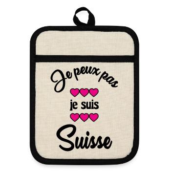 SUISSE. HUMOUR. PAYS. DRAPEAU. GENEVE. LAUSANNE - Maniques avec dos en caoutchouc - lin/noir  - Devant