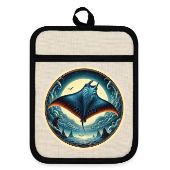 Ray Fish - Pot holders with rubber back - linen/black  - Front