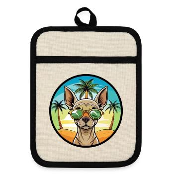 Inka Unbehaarte Hunderasse Cartoon Sonnenbrille Strand - Topflappen mit Gummirückseite - Leinen/Schwarz  - Vorne