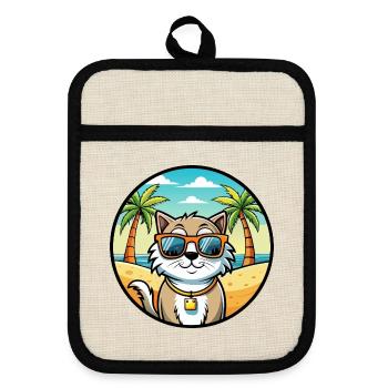 Ragamuffin Katzenrasse Cartoon Sonnenbrille Strand - Topflappen mit Gummirückseite - Leinen/Schwarz  - Vorne