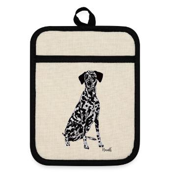 Beautiful Dalmatian dog - Pot holders with rubber back - linen/black  - Front