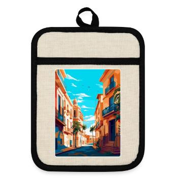Valencia Spain Vintage Travel Poster Souvenir WPA - Pot holders with rubber back - linen/black  - Front