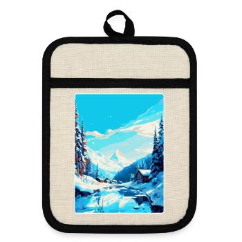 Val D Isère France Affiche de voyage vintage souvenir - Maniques avec dos en caoutchouc - lin/noir  - Devant