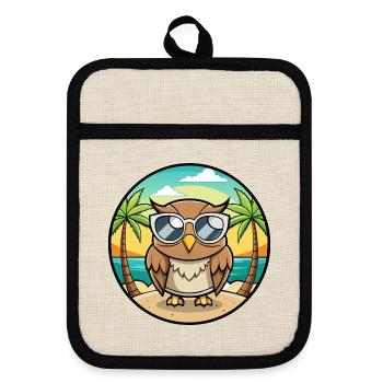 Eule Lustige Cartoon Sommer Strand Sonnenbrille Aufkleber - Topflappen mit Gummirückseite - Leinen/Schwarz  - Vorne