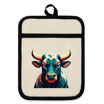 Taureau Personnage De Dessin Animé Animal De Compagnie Coloré - Maniques avec dos en caoutchouc - lin/noir  - Devant