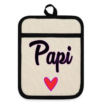 PAPI. PAPA. FÊTE DES PÈRES. BONNE FÊTE PAPA - Maniques avec dos en caoutchouc - lin/noir  - Devant