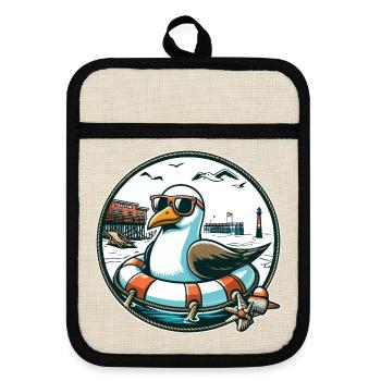 Seagull in a lifebuoy - Pot holders with rubber back - linen/black  - Front