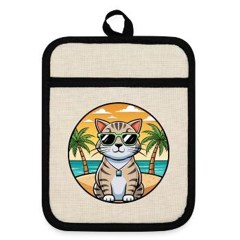 Schottische Falte Kurzhaarkatze Rasse Cartoon Strand - Topflappen mit Gummirückseite - Leinen/Schwarz  - Vorne