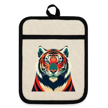 Tigre Dessin animé Personnage Animal de compagnie coloré - Maniques avec dos en caoutchouc - lin/noir  - Devant