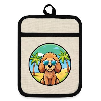 Toy Poodle Dog Breed Cartoon Sunglasses Beach - Pot holders with rubber back - linen/black  - Front