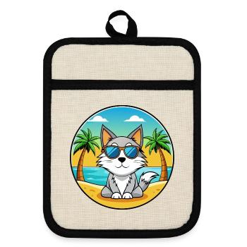 Carélie Bobtail Cat Breed Cartoon Sunglass Beach - Maniques avec dos en caoutchouc - lin/noir  - Devant