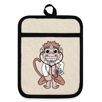 Tierarzt Affe Arzt Doktor Krankenhaus - Topflappen mit Gummirückseite - Leinen/Schwarz  - Vorne